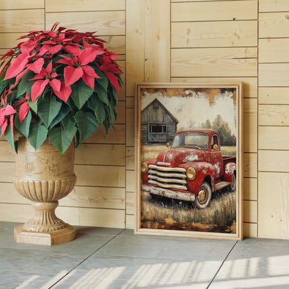 Red Truck Farmhouse Dissolving Rust Barn in room