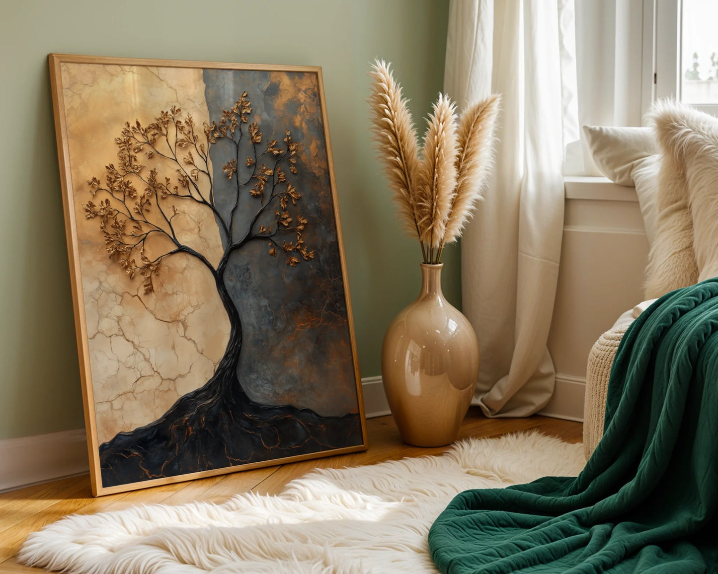 Textured Metal Tree with Copper Patina in room