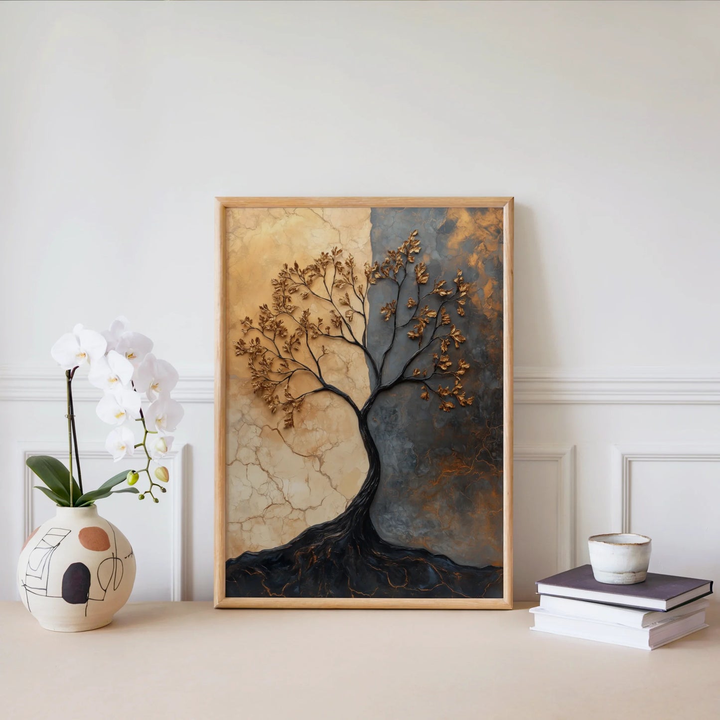 Textured Metal Tree with Copper Patina in room