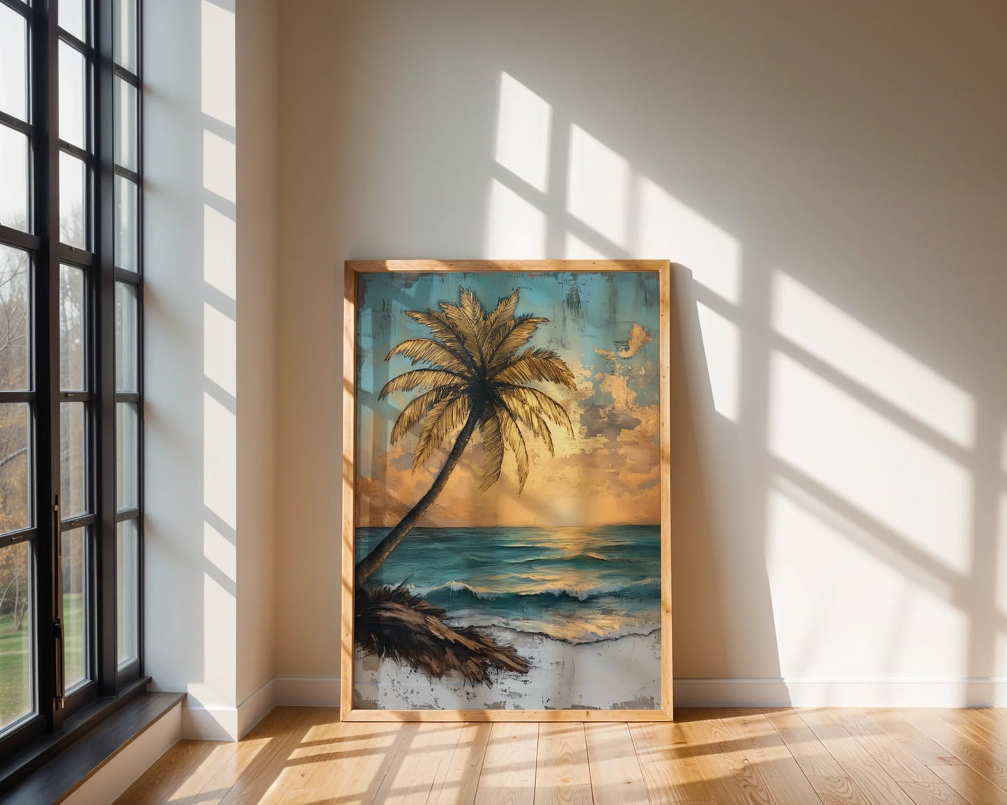 Tropical Palm Tree Distressed Turquoise Ocean in room