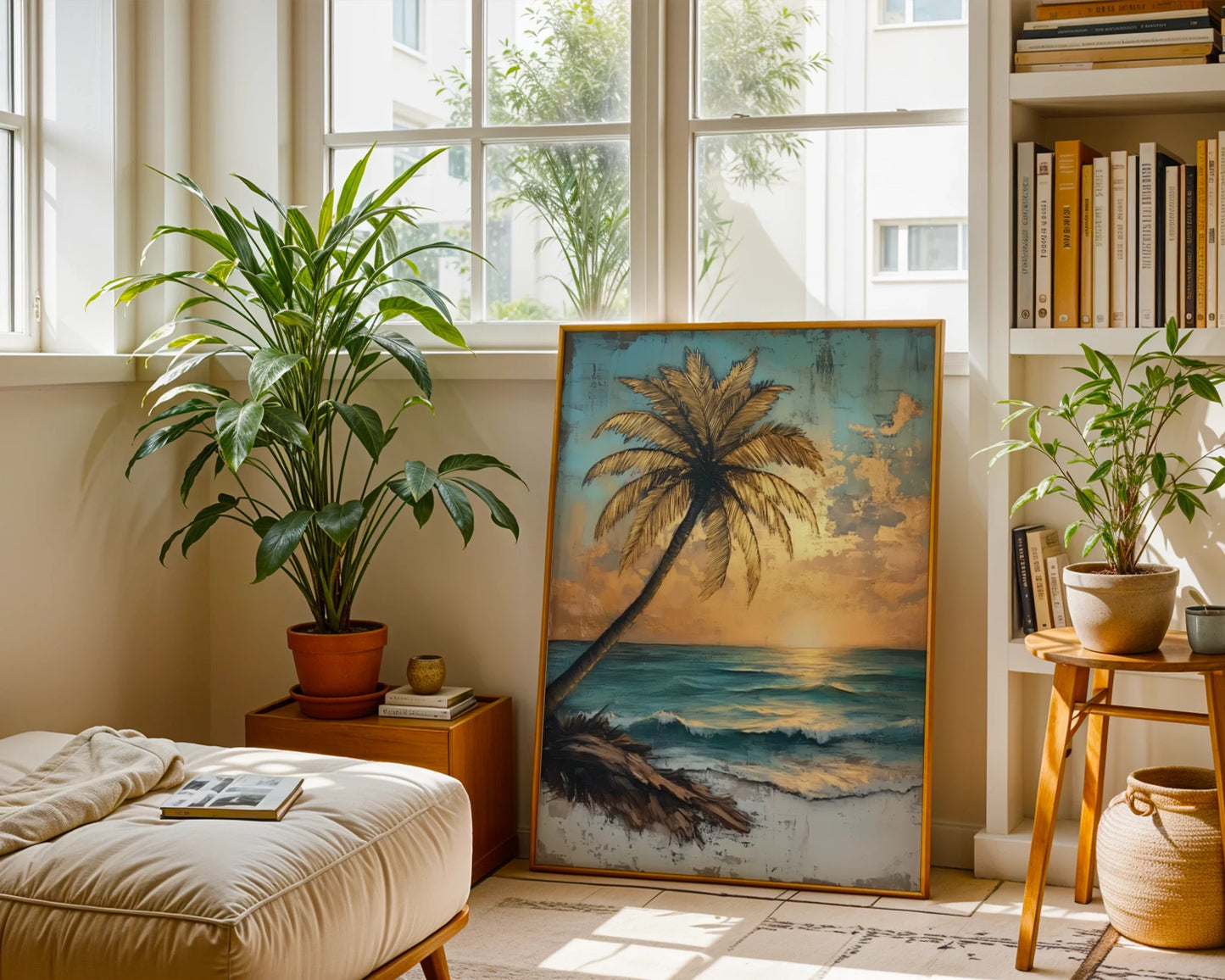 Tropical Palm Tree Distressed Turquoise Ocean in room