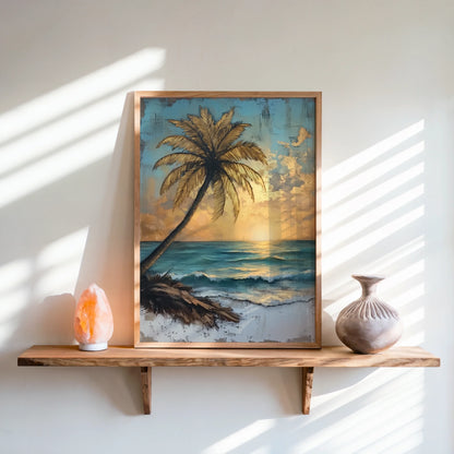 Tropical Palm Tree Distressed Turquoise Ocean in room