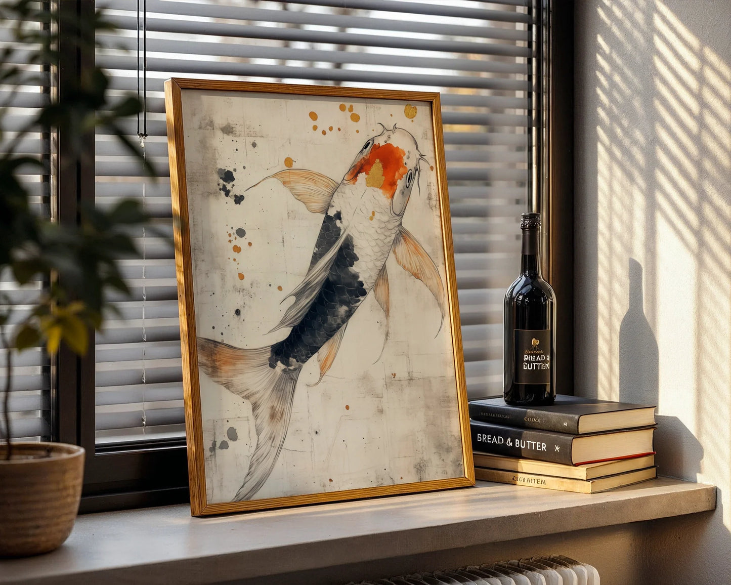 Japanese Koi Ink Twin Fish Ascending in room