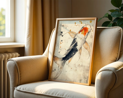 Japanese Koi Ink Twin Fish Ascending in room