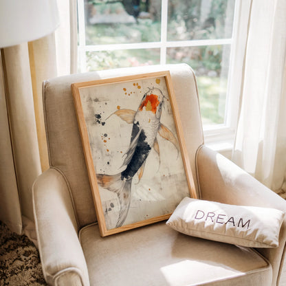 Japanese Koi Ink Twin Fish Ascending in room