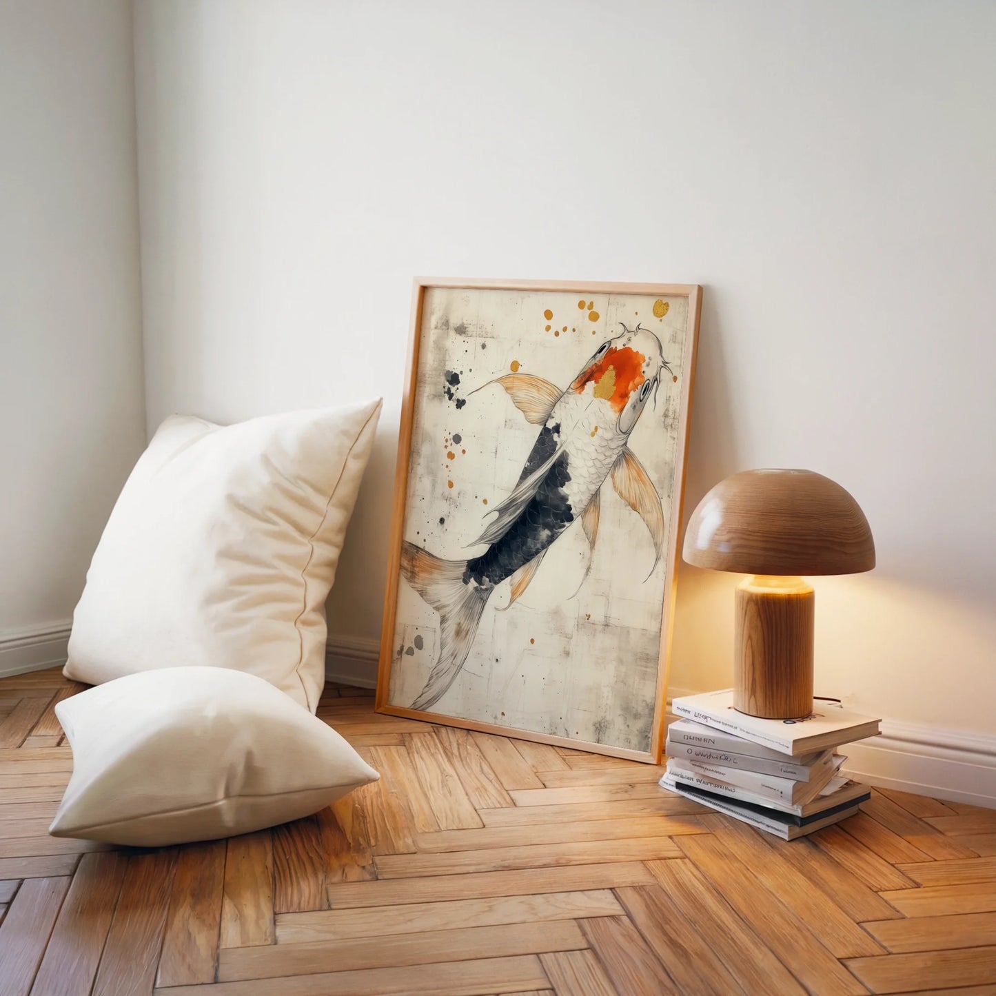 Japanese Koi Ink Twin Fish Ascending in room