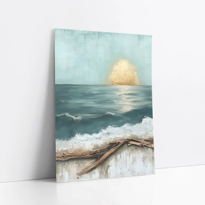 Ocean Art Driftwood Textured Teal Seascape art print