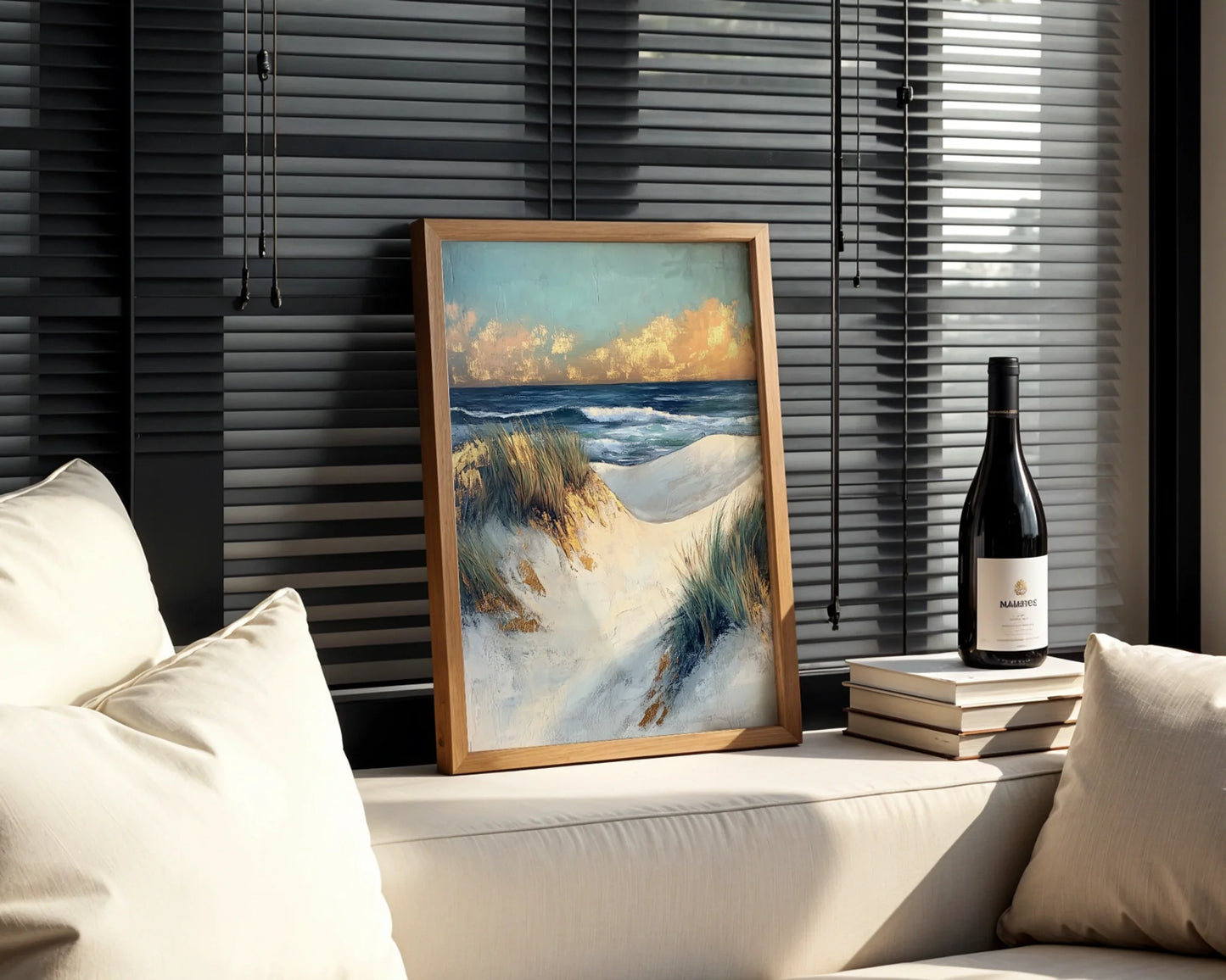 Coastal Dunes Sunset Textured Brushstroke Canvas Wall Art — Seaside scenery with thick paint strokes creating dimensional waves for contemporary spaces