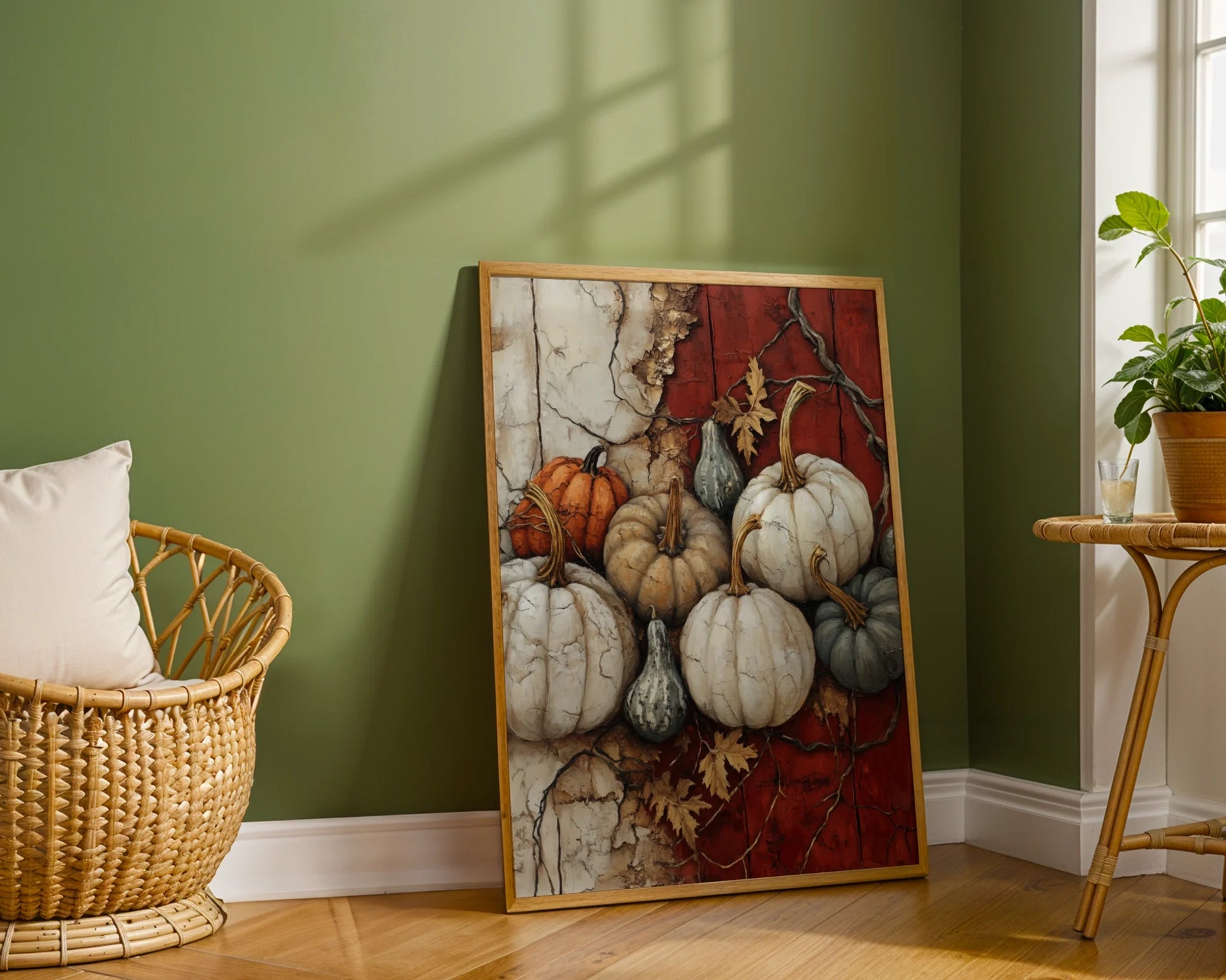 Pumpkin Still Life Cracked Plaster Farmhouse in room