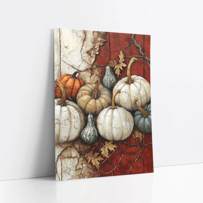 Pumpkin Still Life Cracked Plaster Farmhouse art print