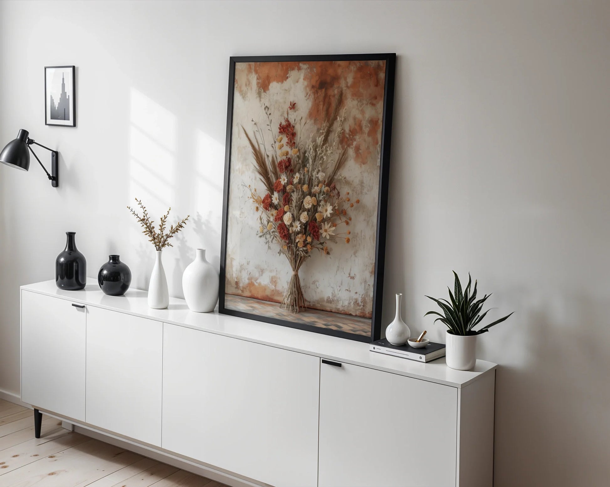 Dried Flower Bouquet Boho Weathered Plaster in room