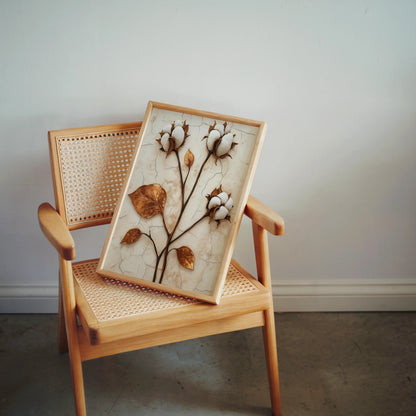 Cotton Boll Botanical Art Weathered Stone in room