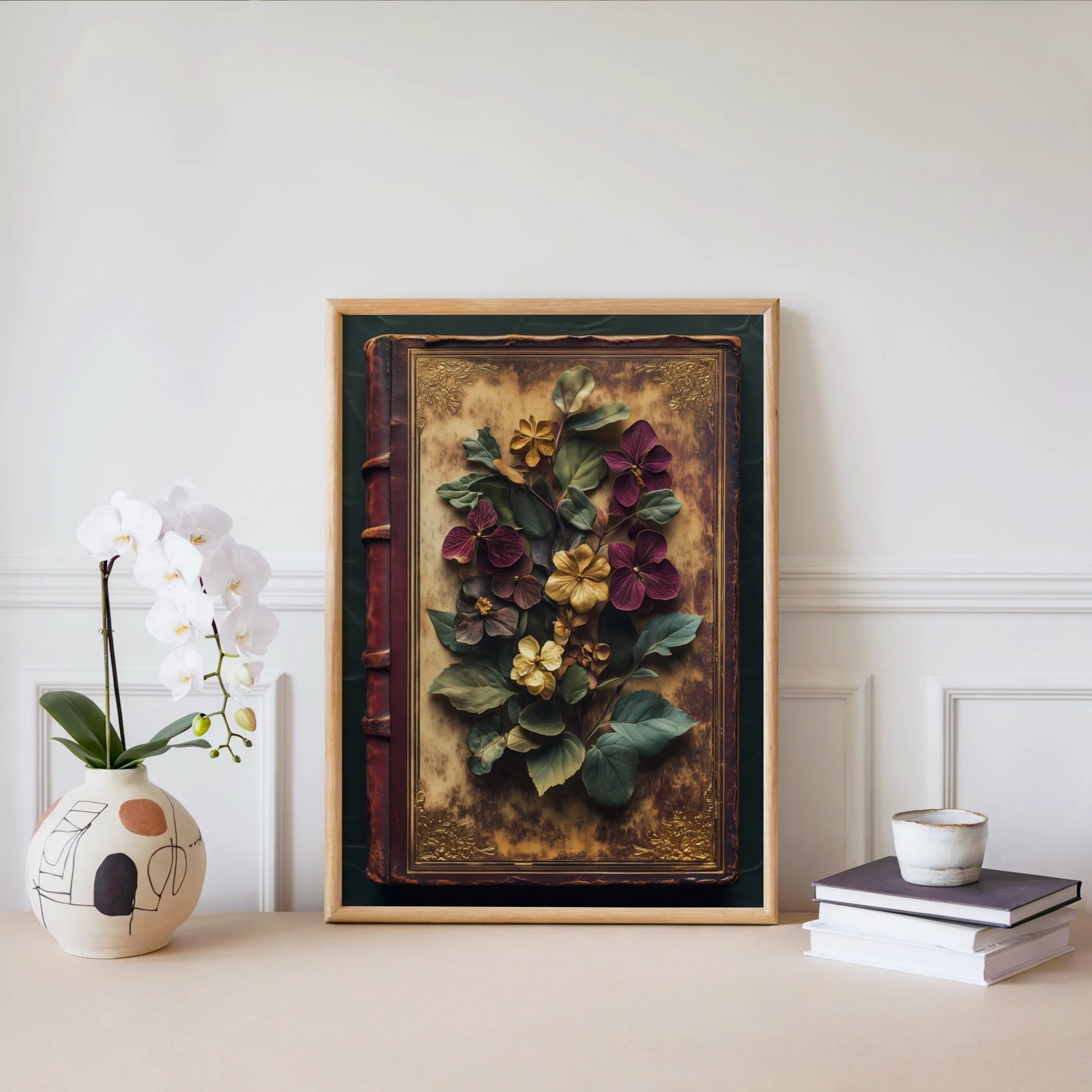 Pressed Botanical Specimens Victorian Naturalist Canvas Wall Art — Vintage specimen art shows preserved nature elements on aged manuscript for classic spaces