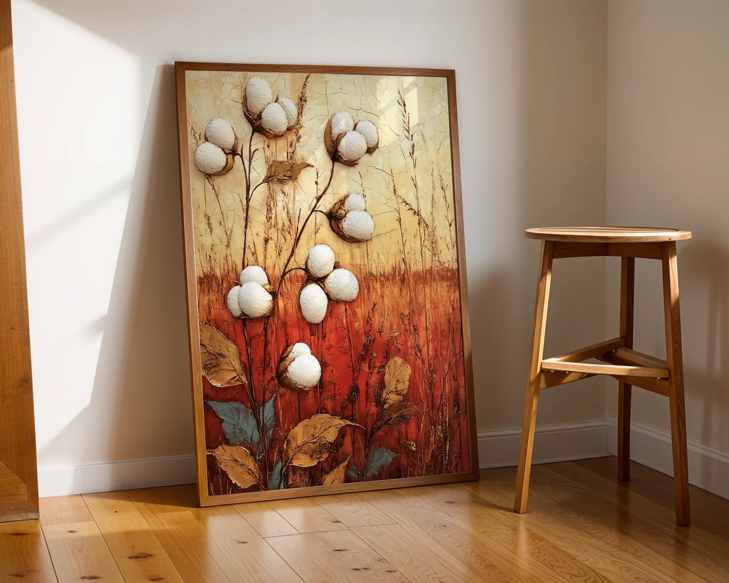 Cotton Field Art Rustic Farmhouse Textured in room