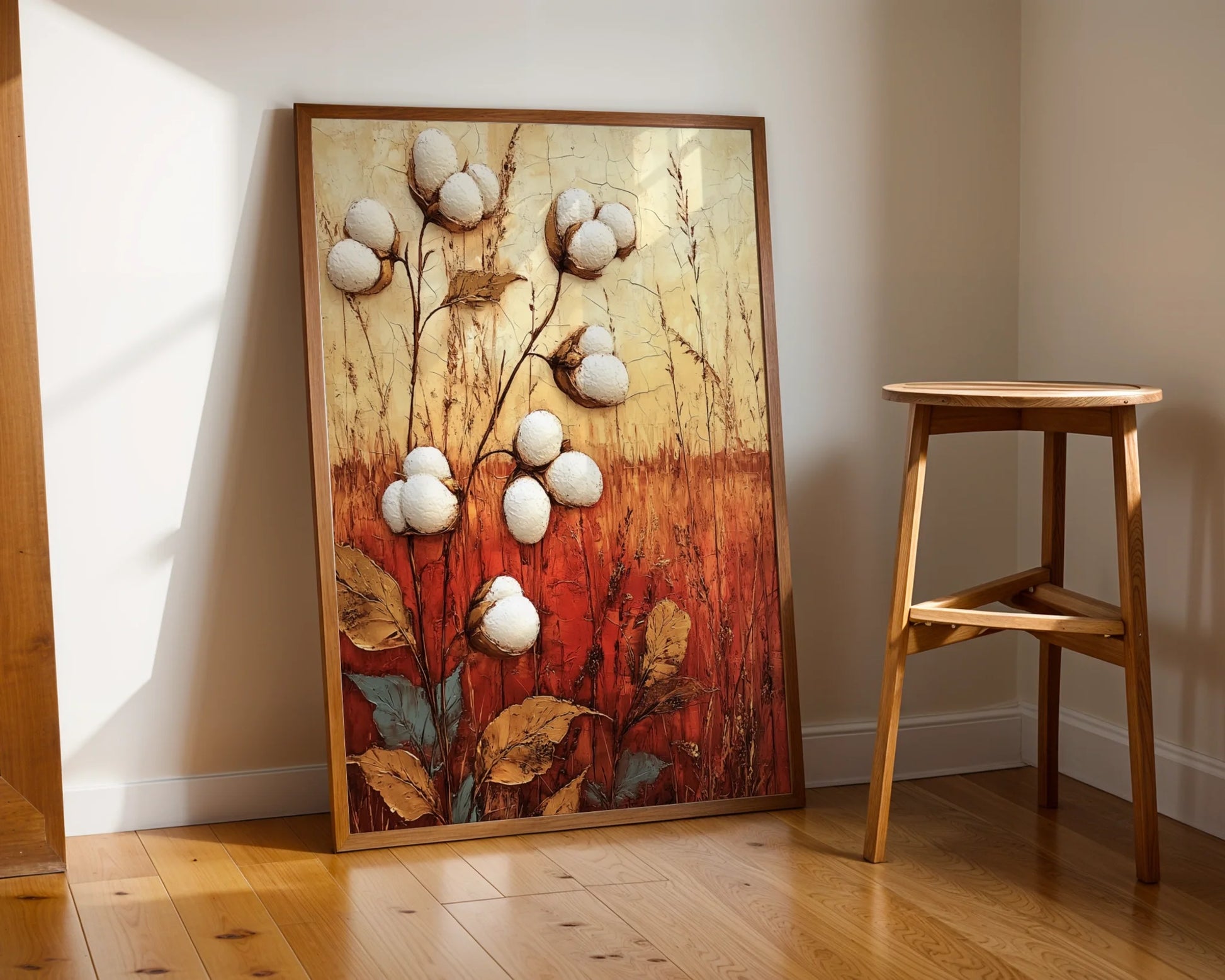 Cotton Field Art Rustic Farmhouse Textured in room