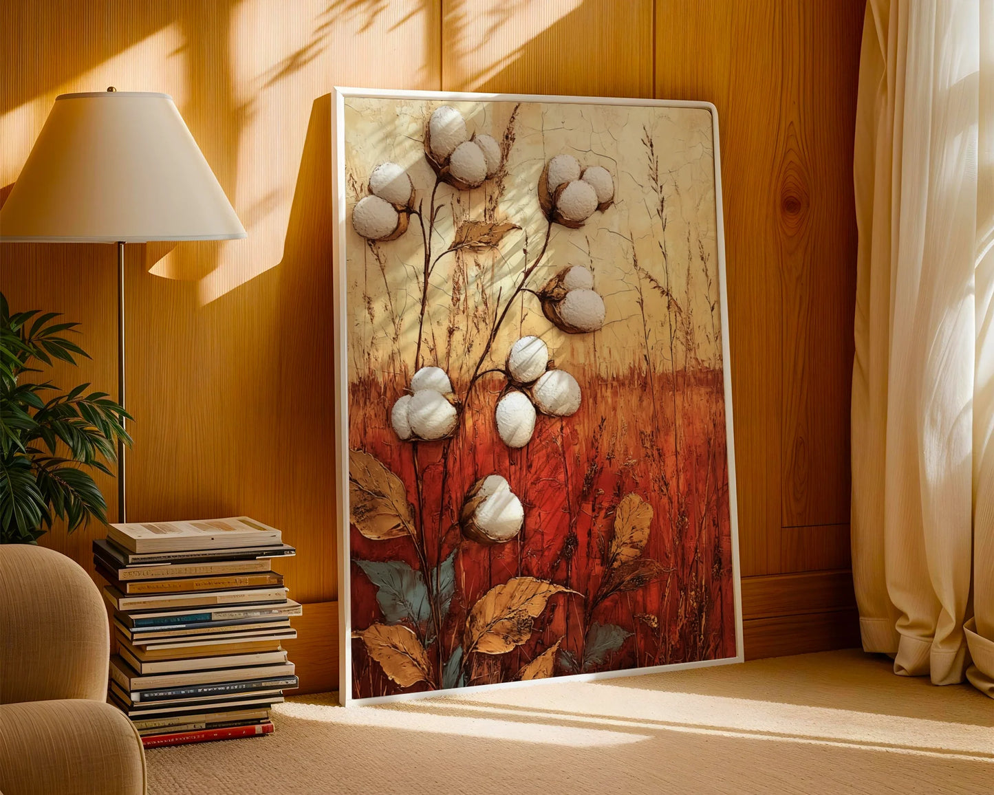 Cotton Field Art Rustic Farmhouse Textured in room