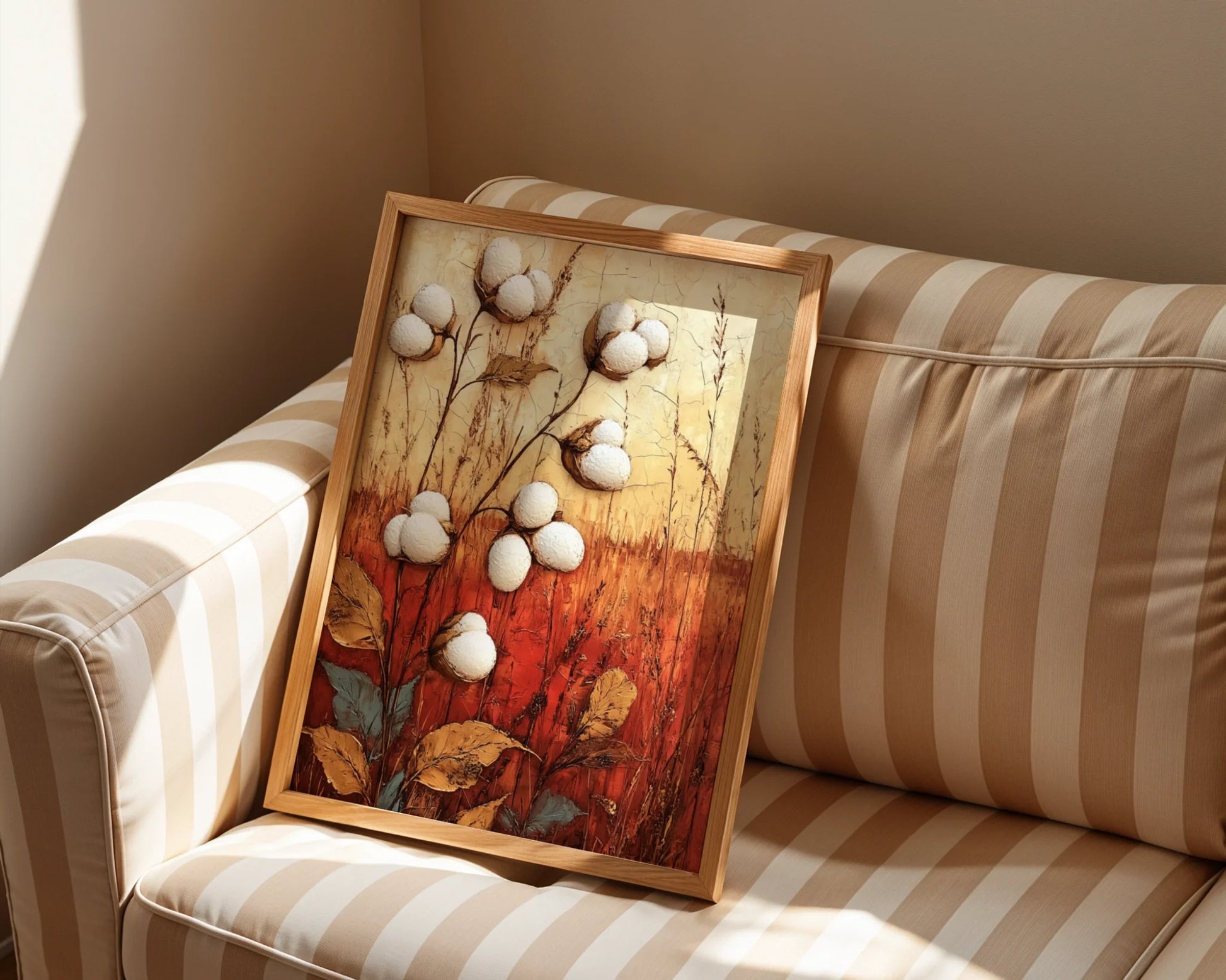 Cotton Field Art Rustic Farmhouse Textured in room