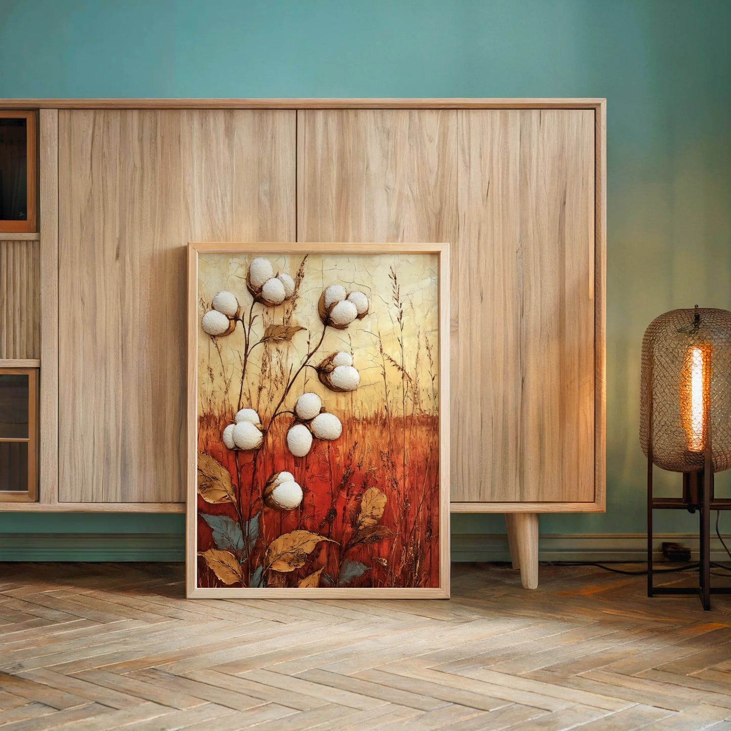 Cotton Field Art Rustic Farmhouse Textured in room