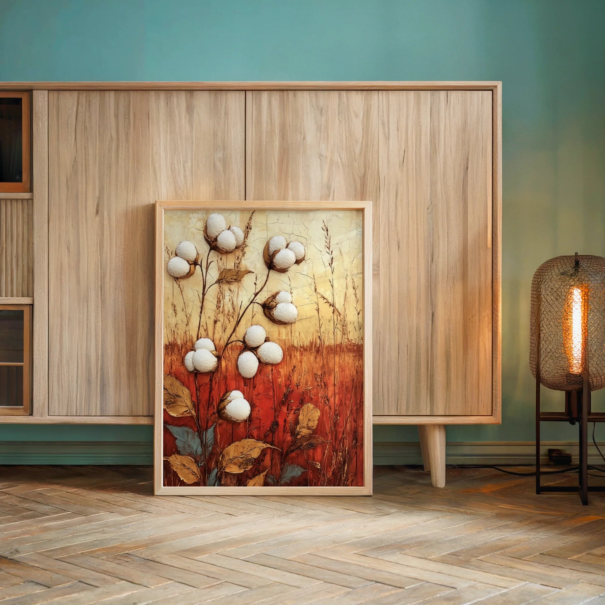 Cotton Field Art Rustic Farmhouse Textured in room