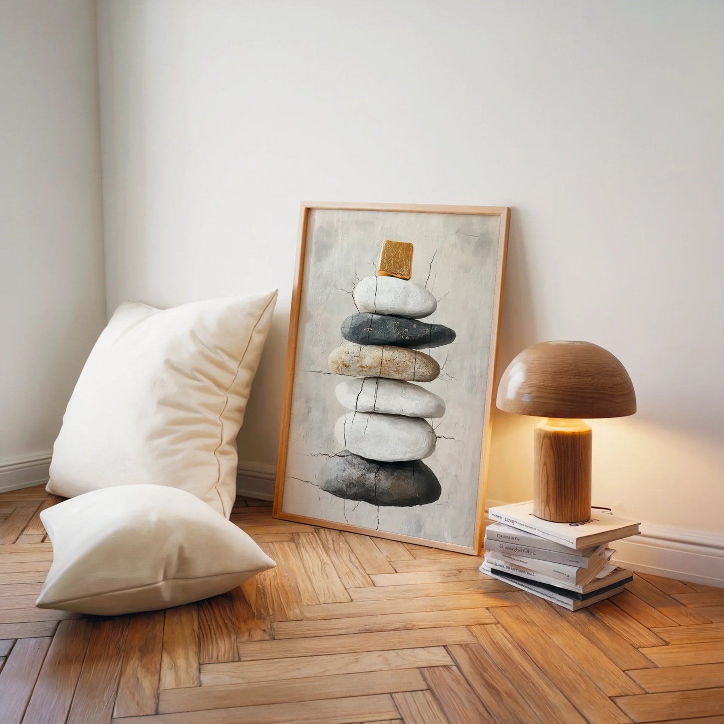 Stone Stack Cairn Seven Stones Cracked Plaster in room