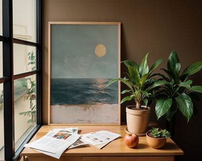 Ocean Painting Sage Green Textured Coastal in room