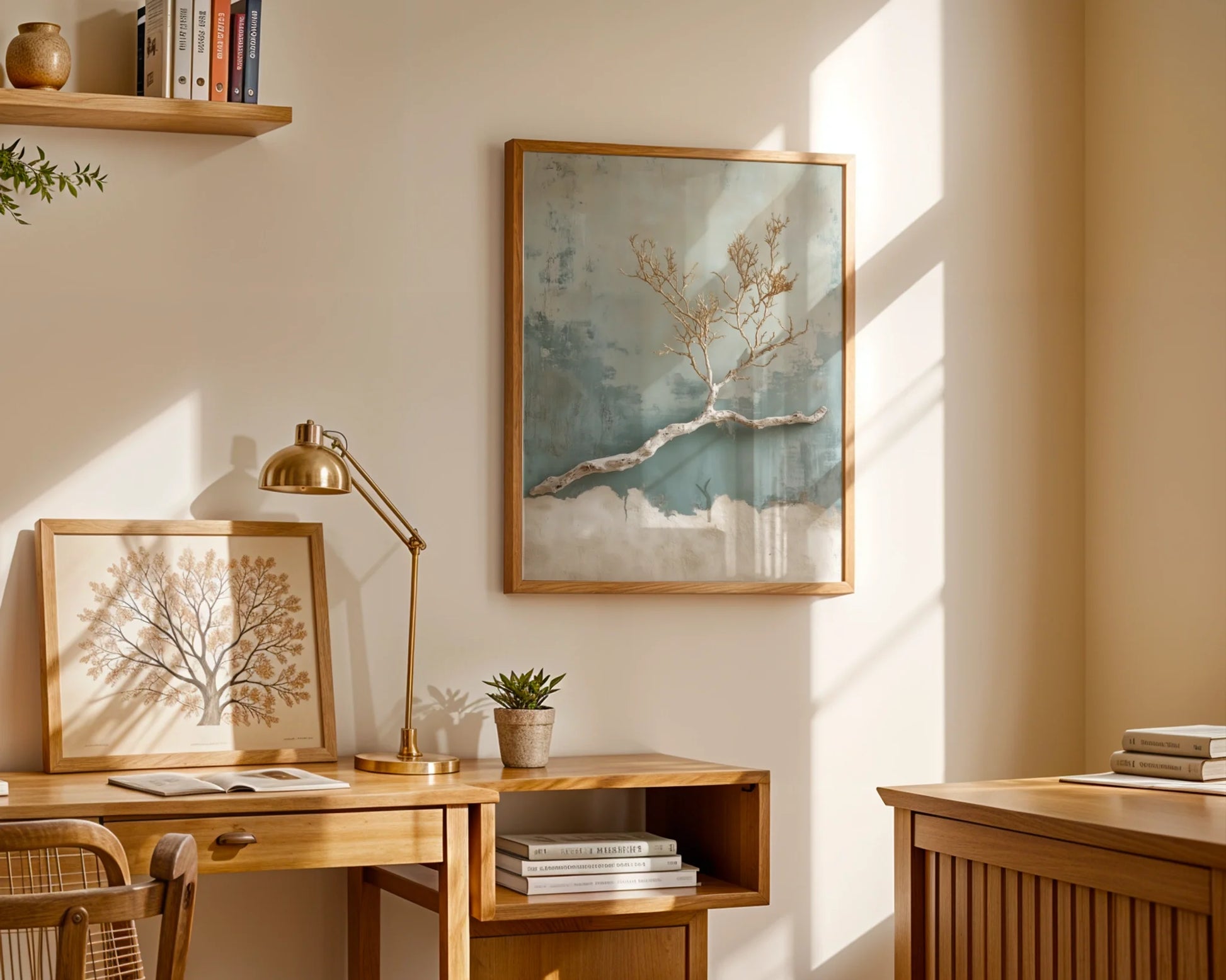 Coral Branch Art Bleached Textured Plaster in room