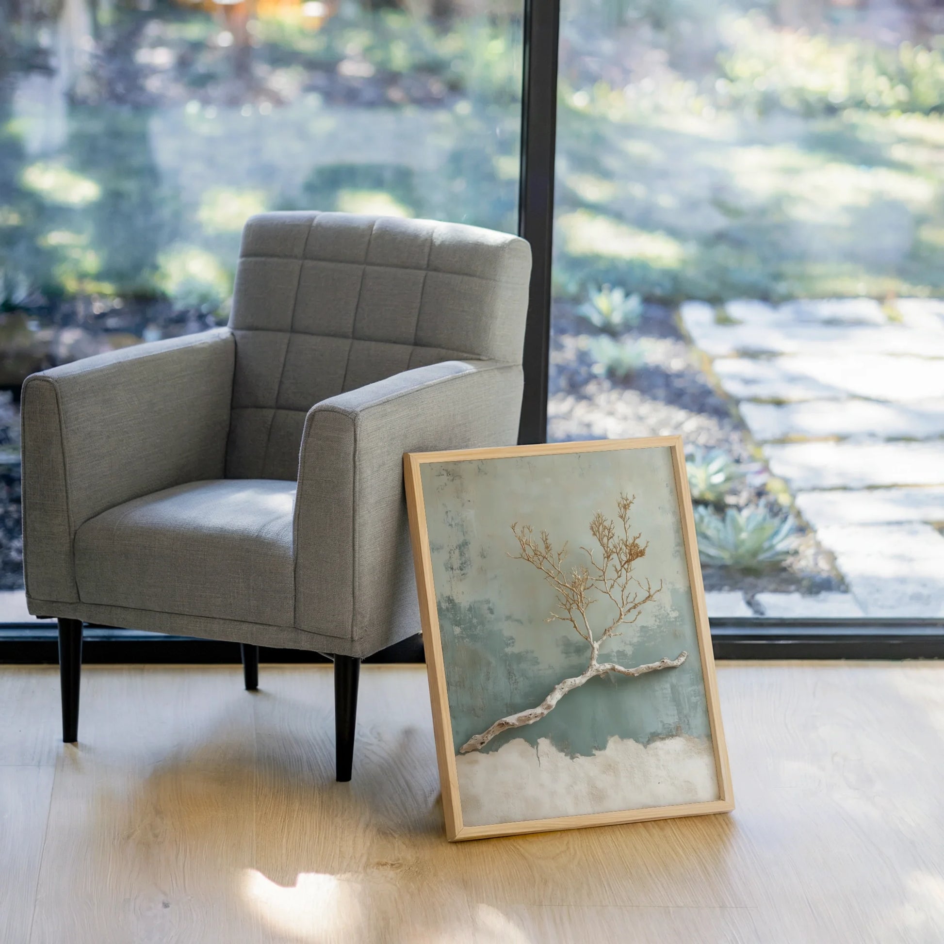 Coral Branch Art Bleached Textured Plaster in room