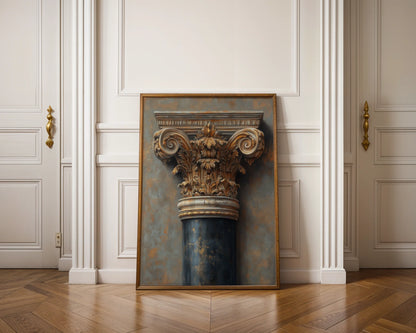 Antique Architectural Column Art Bronze Patina Canvas Wall Art — Historic masonry artwork displaying intricate carved details for traditional decorating schemes