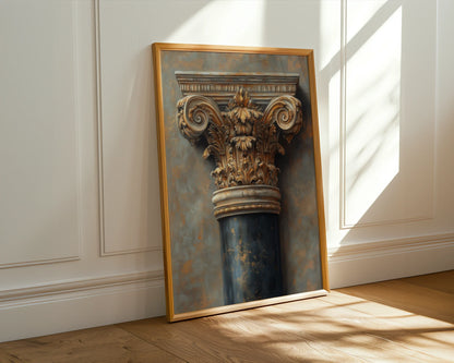 Antique Architectural Column Art Bronze Patina Canvas Wall Art — Contemporary take on neoclassical elements with metallic accents for refined living spaces