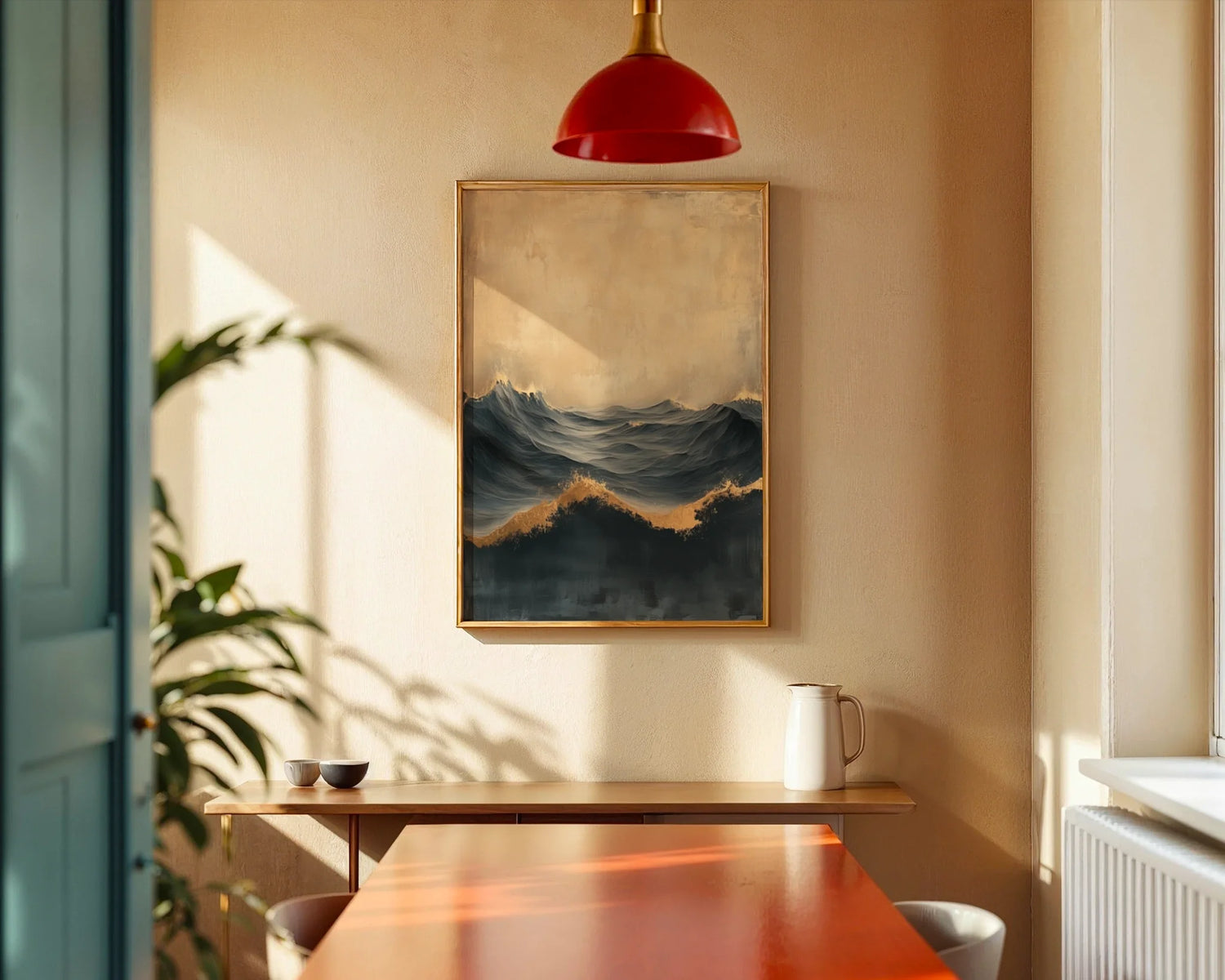Turbulent Ocean Art Gold Mist Canvas Wall Art Luxury Decor — Sophisticated canvas displaying rolling tides in warm bronze tones for upscale living spaces