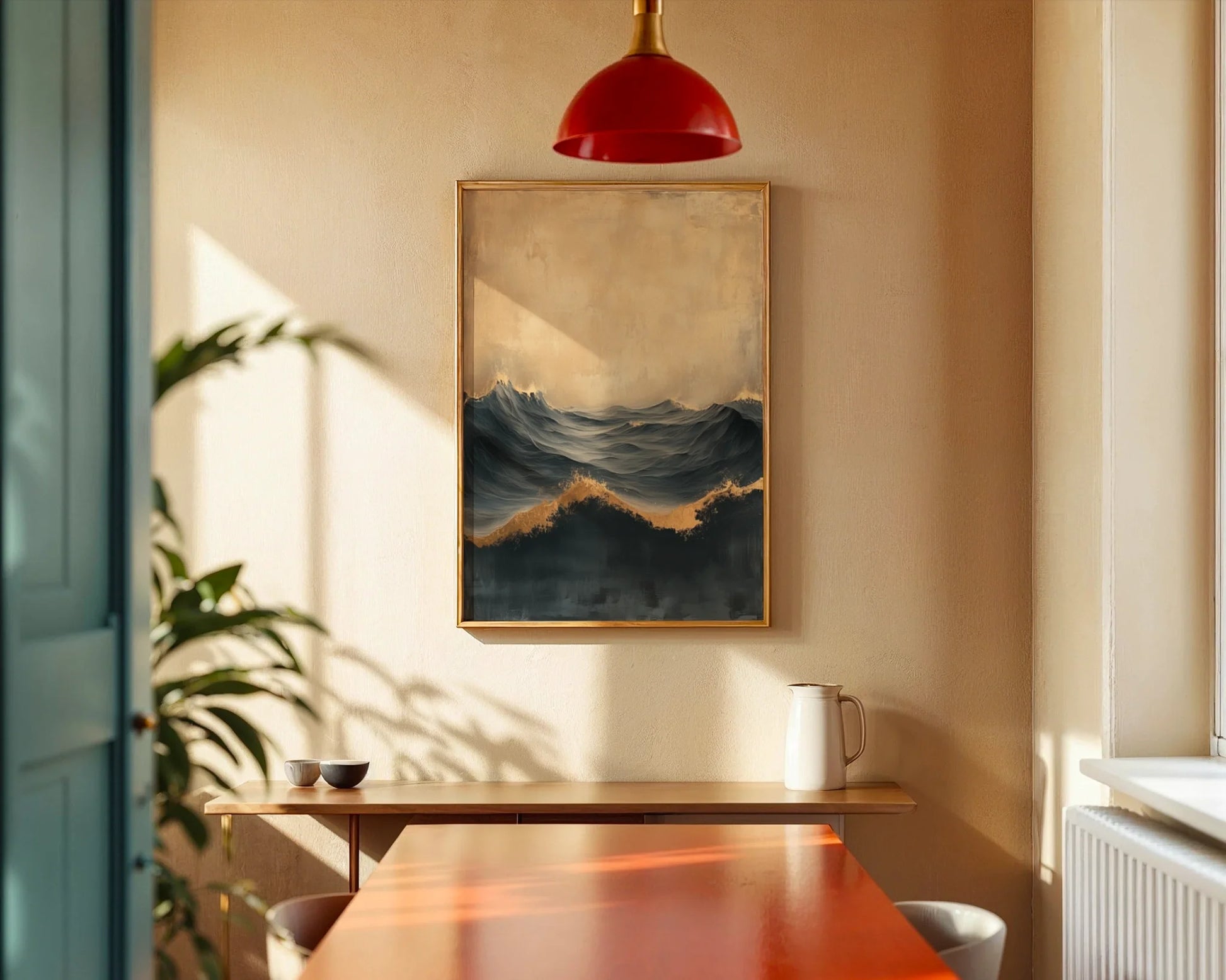 Turbulent Ocean Art Gold Mist Luxury Decor in room
