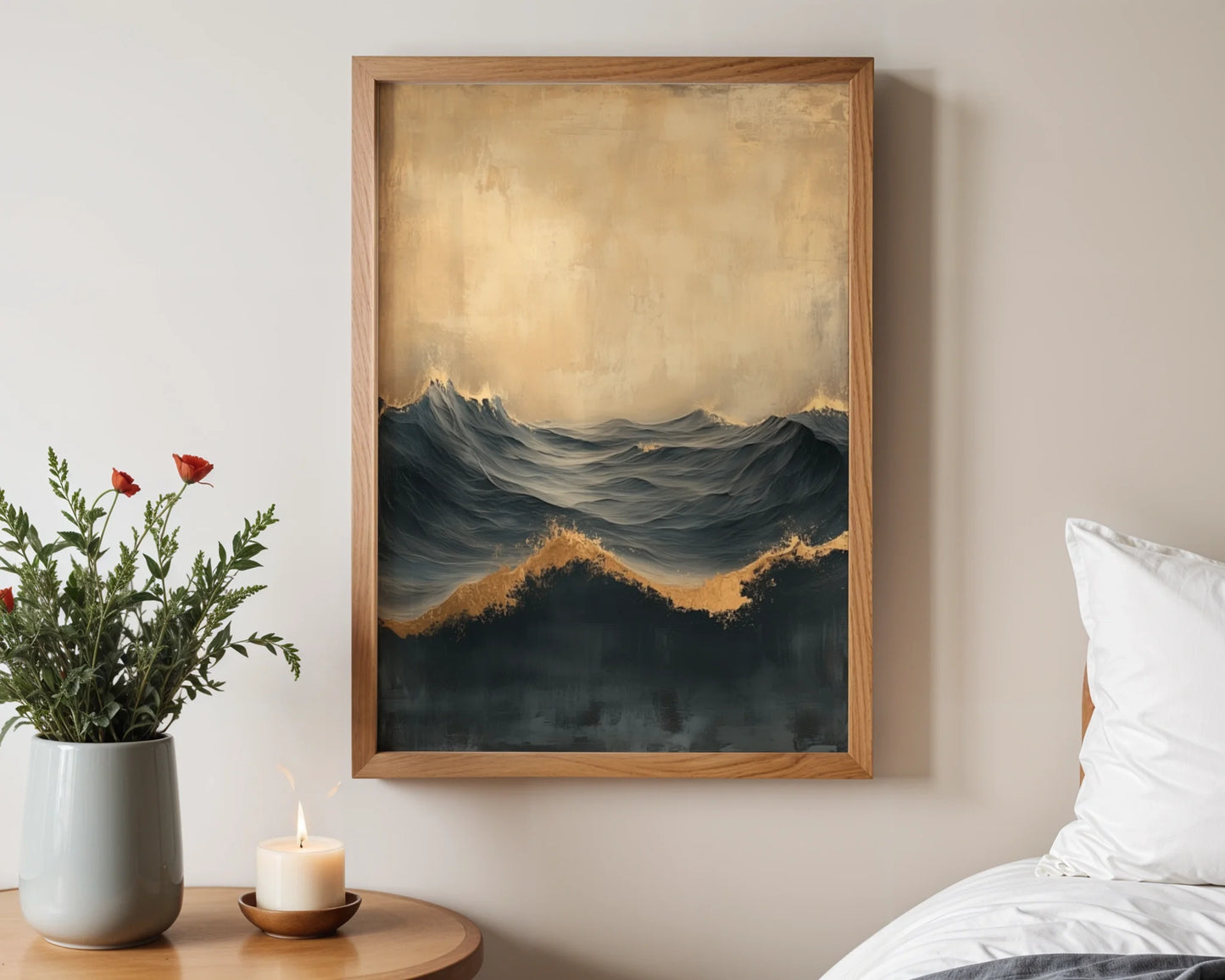 Turbulent Ocean Art Gold Mist Luxury Decor in room