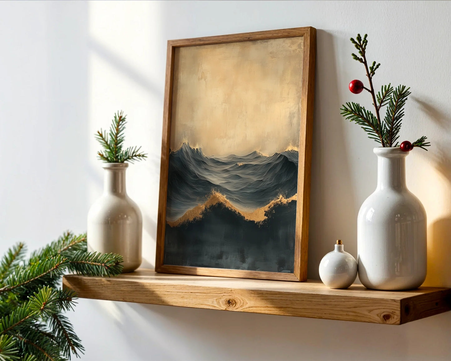 Turbulent Ocean Art Gold Mist Luxury Decor in room