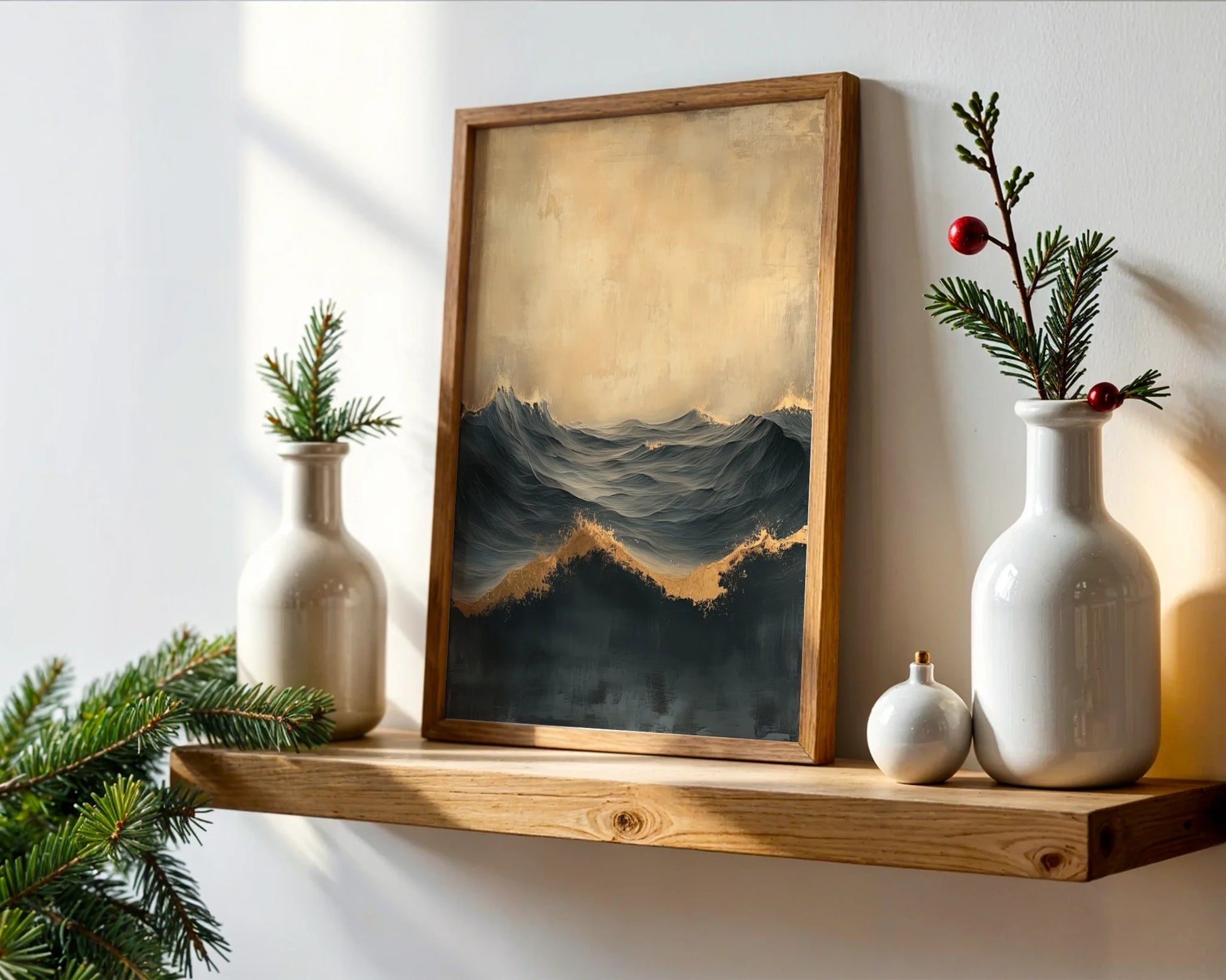 Turbulent Ocean Art Gold Mist Luxury Decor in room