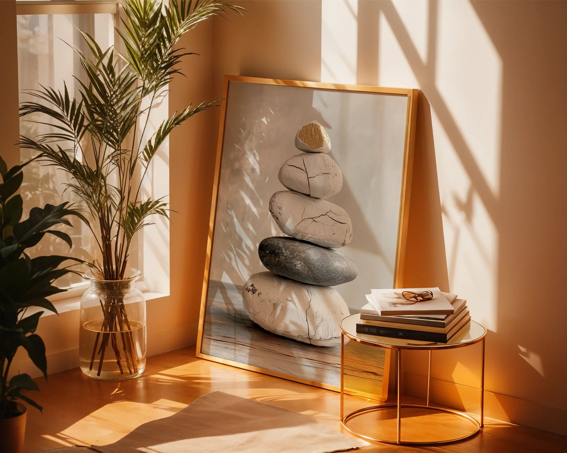 Zen Stone Stack Cracked Texture Japandi in room