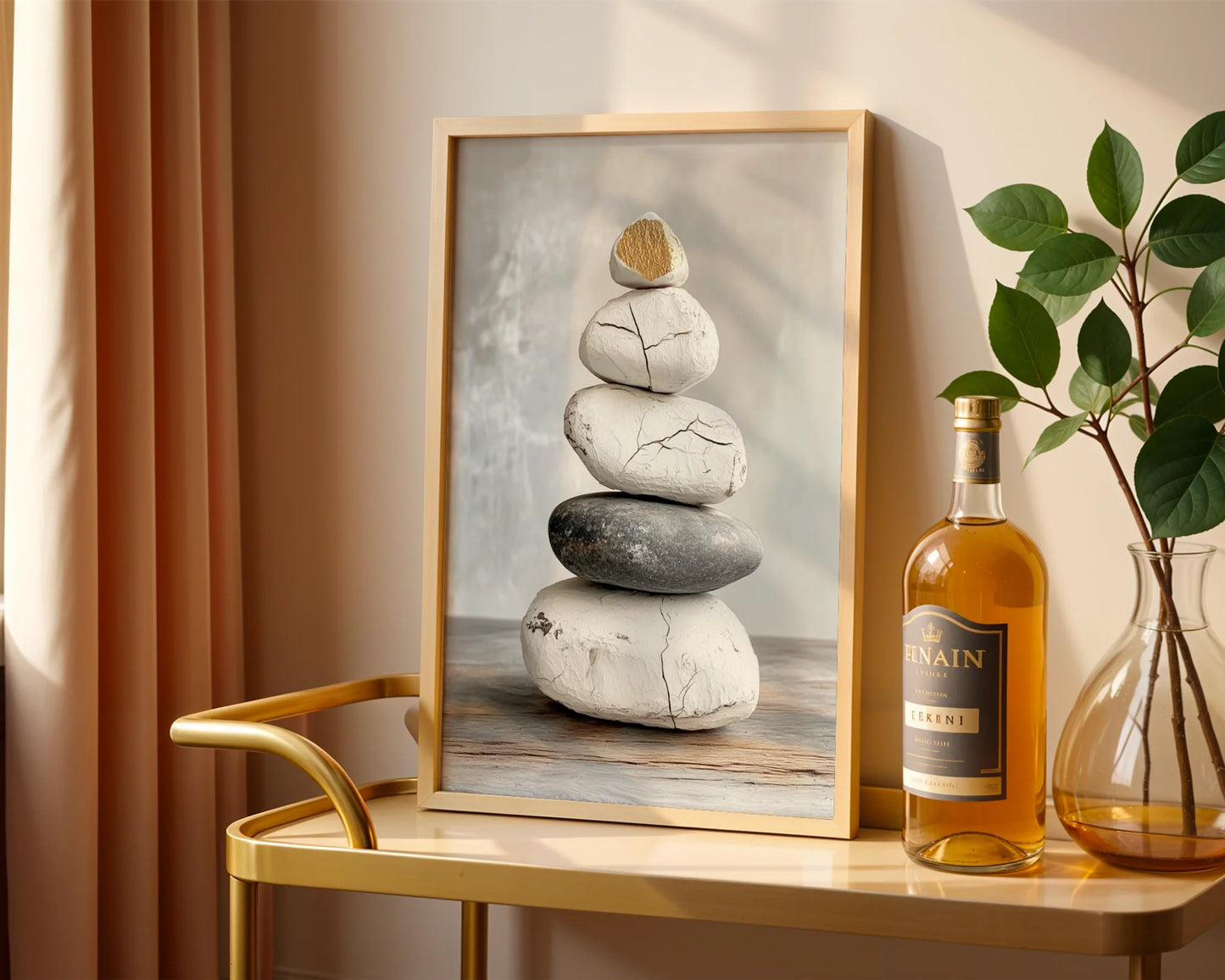 Zen Stone Stack Cracked Texture Japandi in room