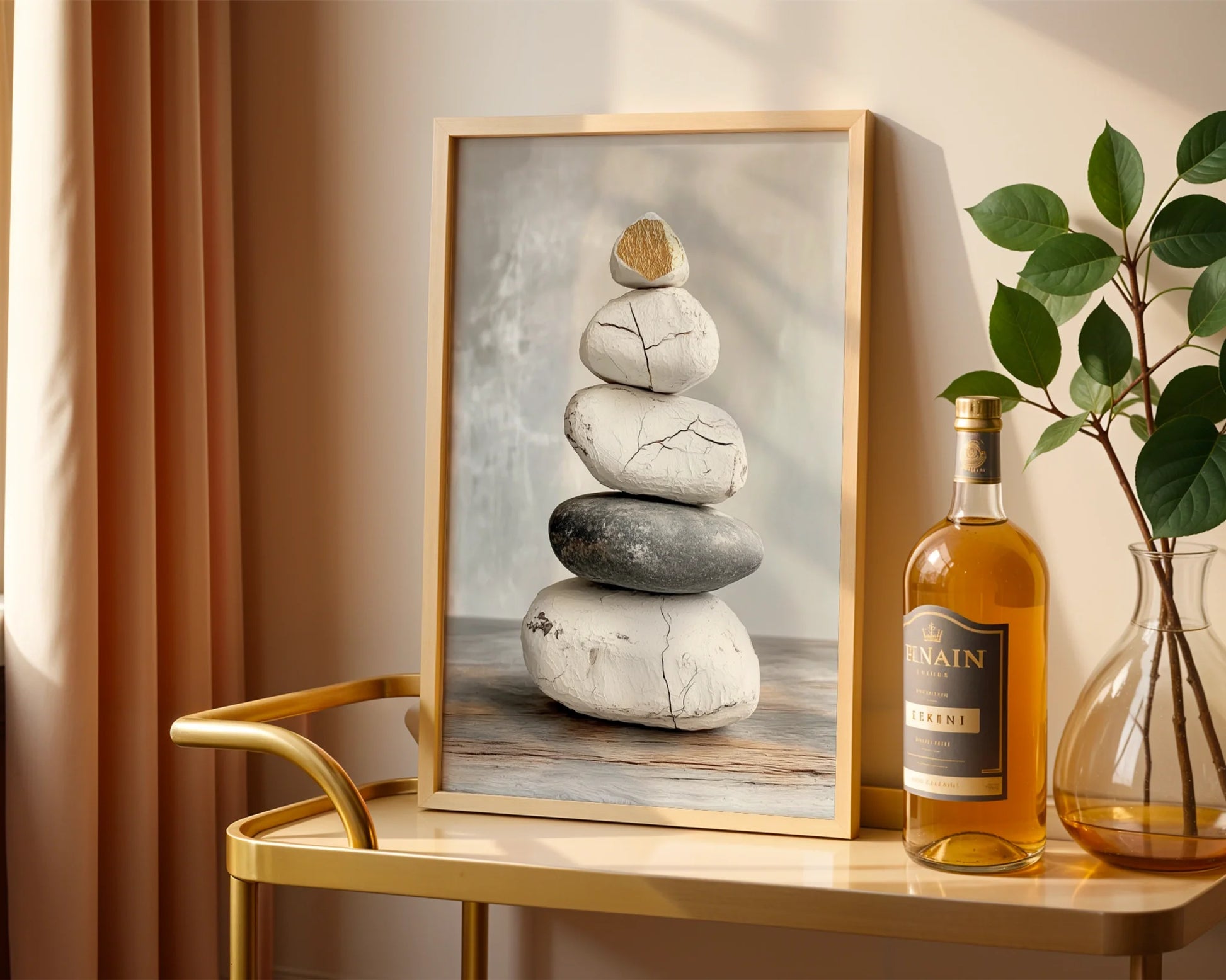 Zen Stone Stack Cracked Texture Japandi in room