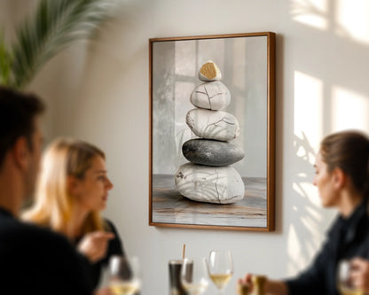 Zen Stone Stack Cracked Texture Japandi Canvas Wall Art — Organic stone sculpture canvas bringing natural wabi-sabi philosophy to modern interior design