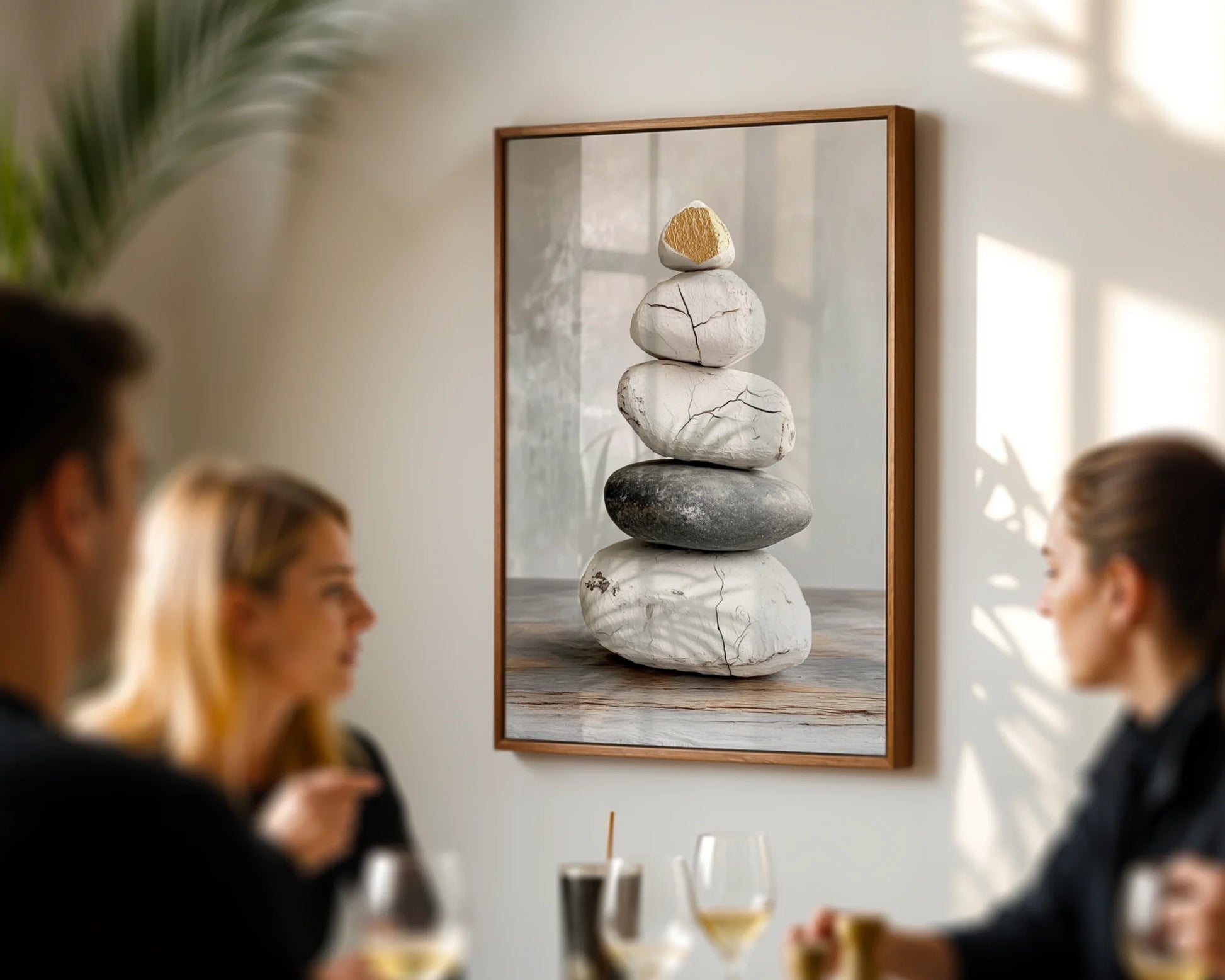 Zen Stone Stack Cracked Texture Japandi in room