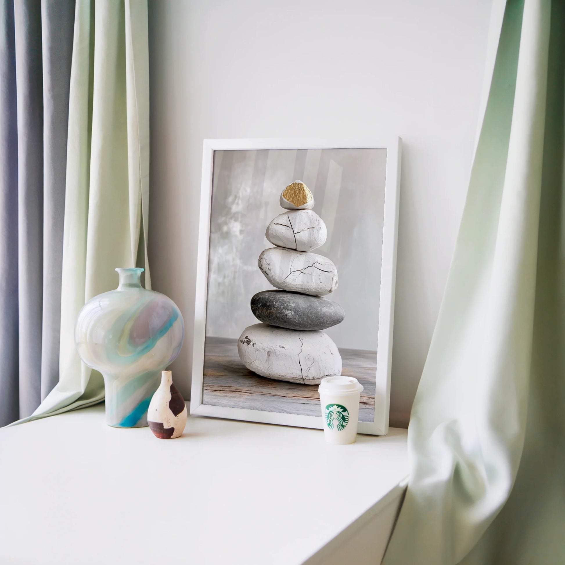 Zen Stone Stack Cracked Texture Japandi in room
