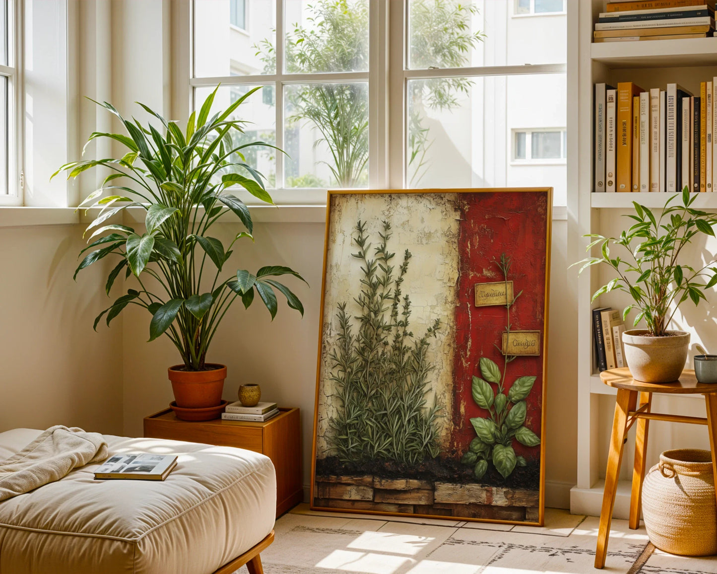 Mediterranean Herb Garden Ancient Villa Fresco Canvas Wall Art — Provincial wall art showing weathered monastery courtyard for countryside home styling