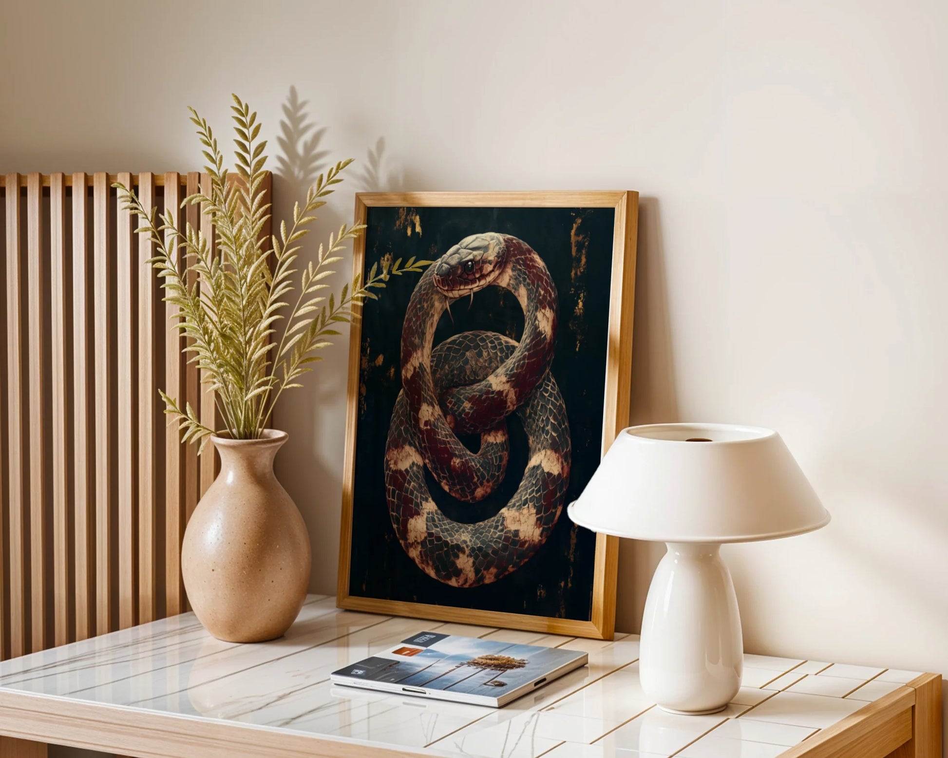 Bronze Serpent Dark Academia Coiled Snake in room