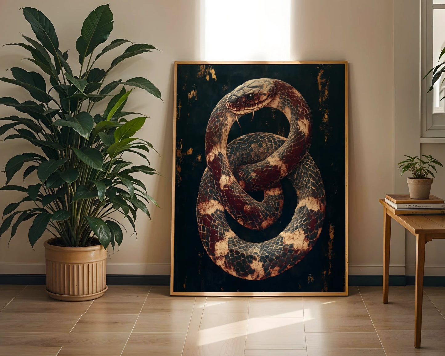 Bronze Serpent Dark Academia Coiled Snake in room