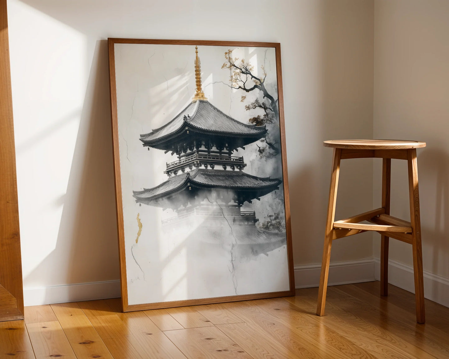 Japanese Temple Art Misty Pagoda Japandi in room