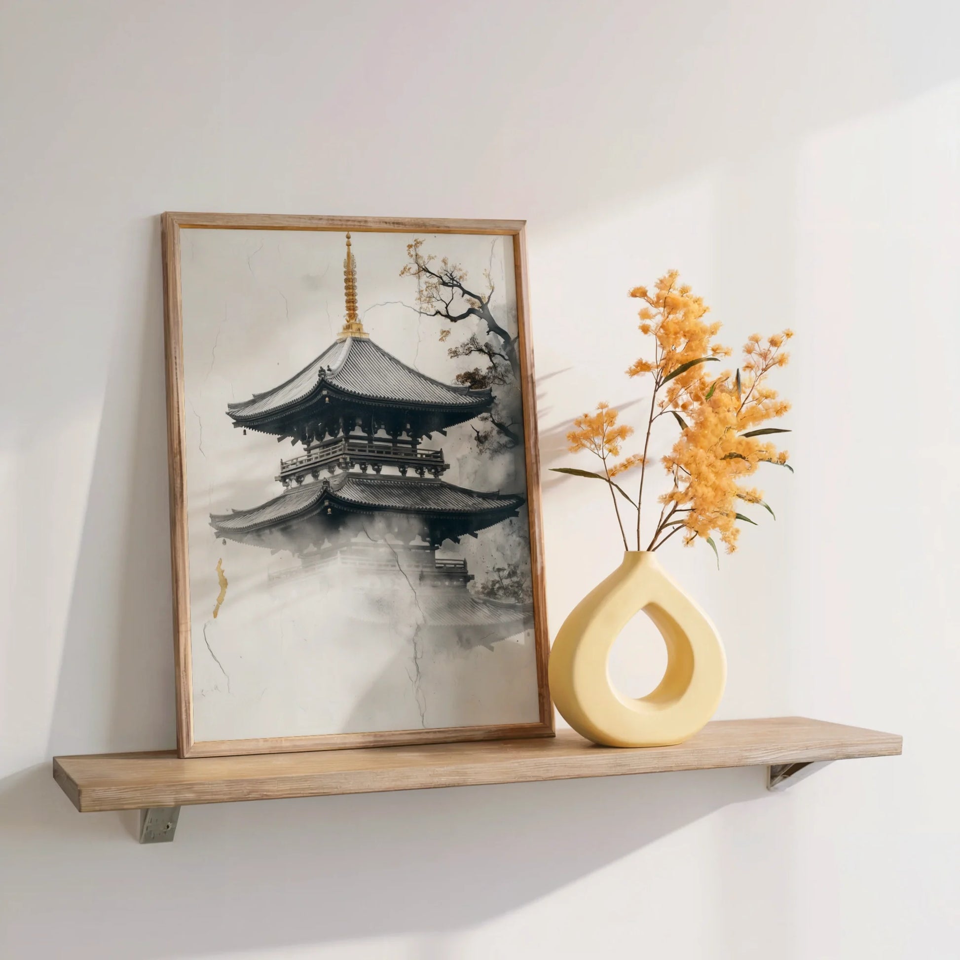 Japanese Temple Art Misty Pagoda Japandi in room