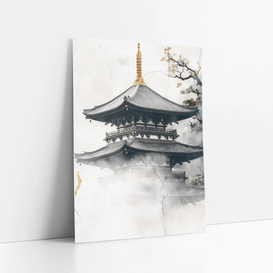 Japanese Temple Art Misty Pagoda Japandi art print