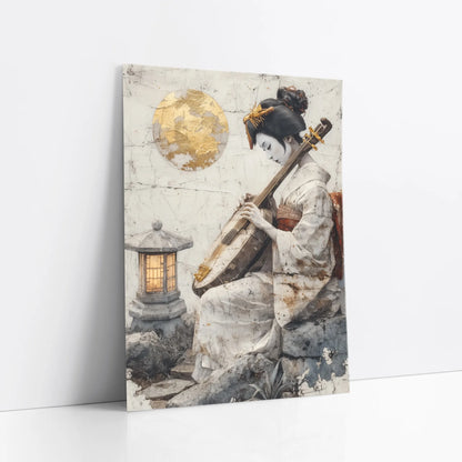 Japanese Geisha Musician Amber Moon Japandi art print