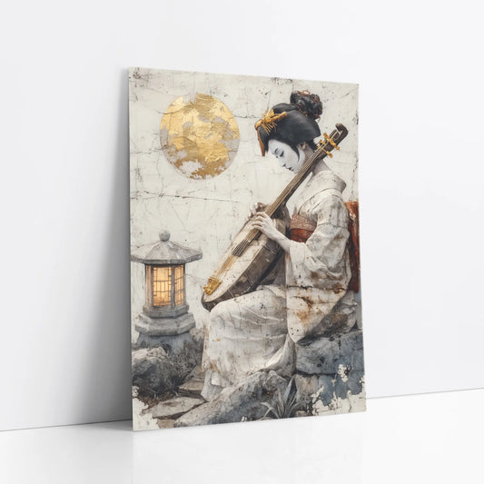 Japanese Geisha Musician Amber Moon Japandi art print