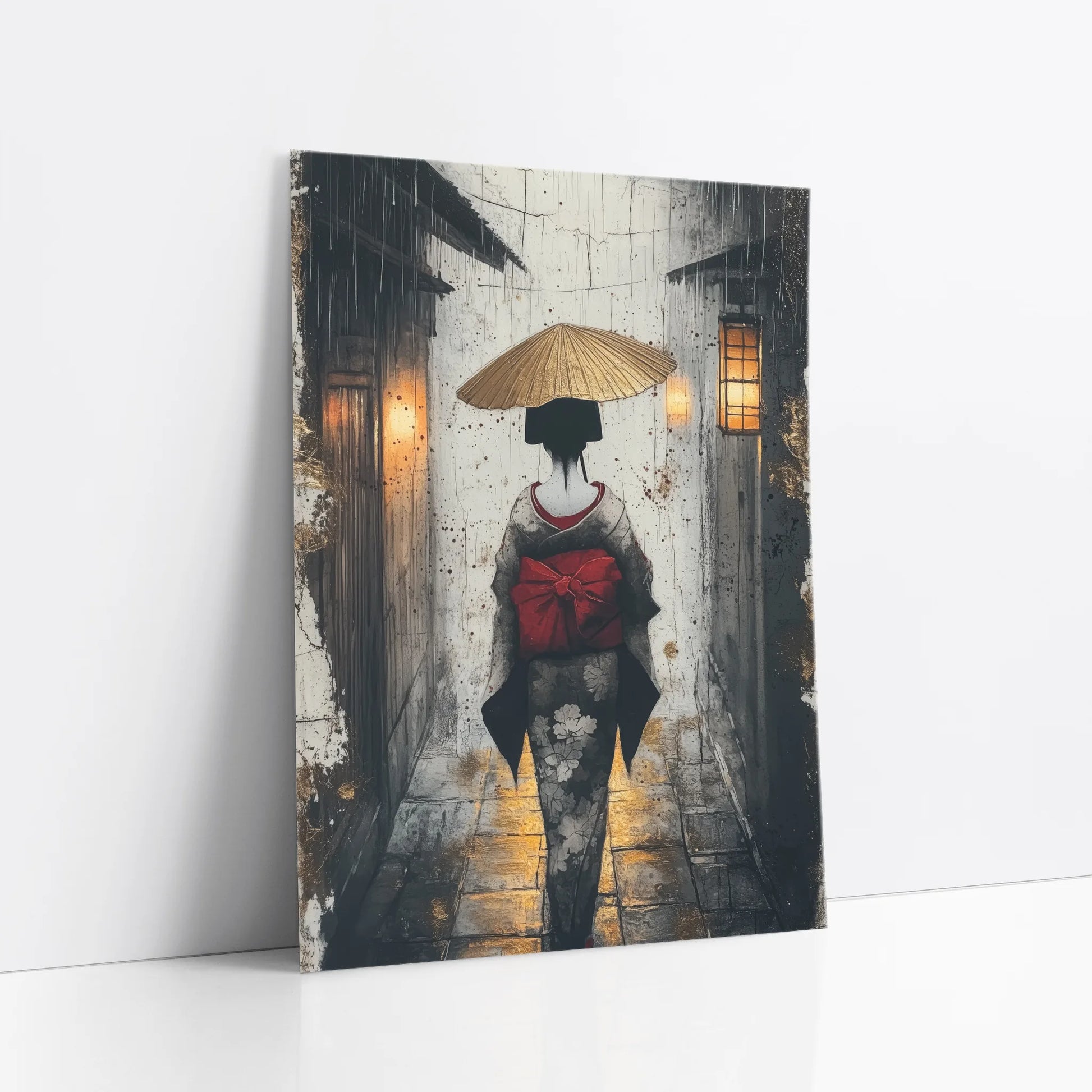 Japanese Geisha Rain Art Japandi Amber Lantern art print