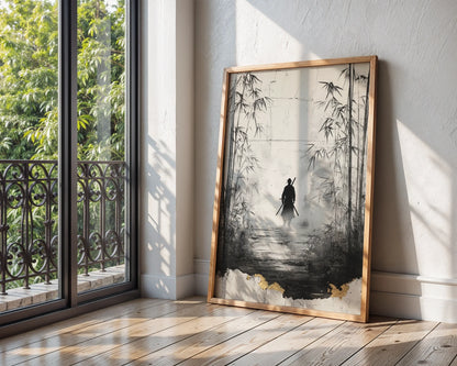 Japanese Samurai Bamboo Forest Mist Silhouette in room